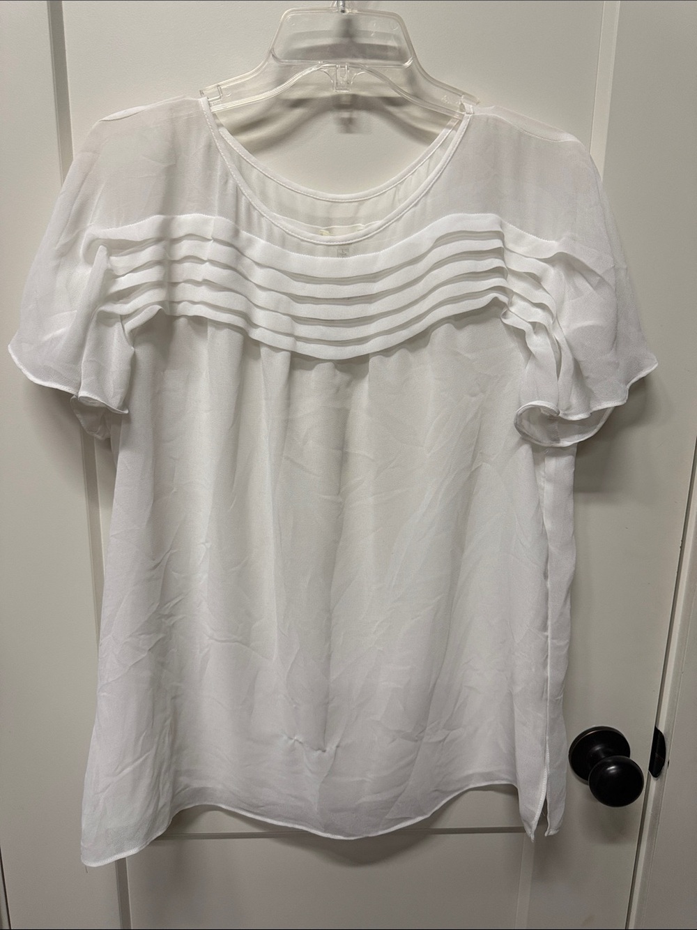Max Studio Women's White Pintuck Yoke Short Sleeve Blouse